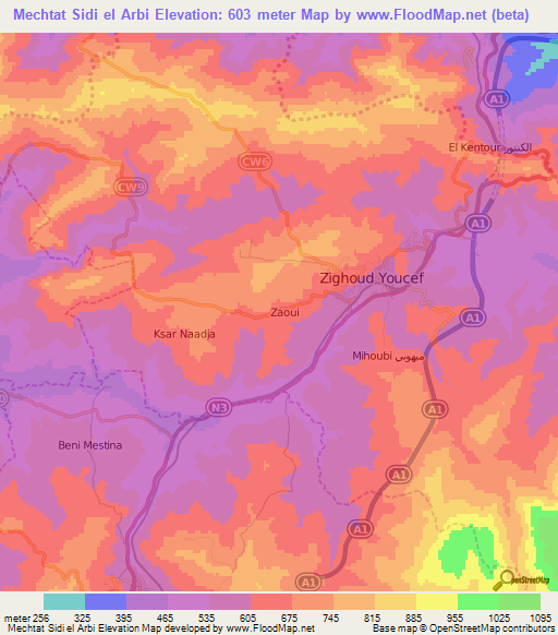 Mechtat Sidi el Arbi,Algeria Elevation Map
