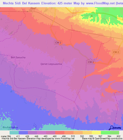 Mechta Sidi Bel Kassem,Algeria Elevation Map