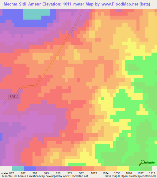 Mechta Sidi Ameur,Algeria Elevation Map