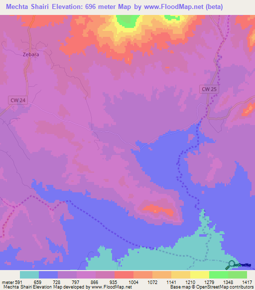 Mechta Shairi,Algeria Elevation Map