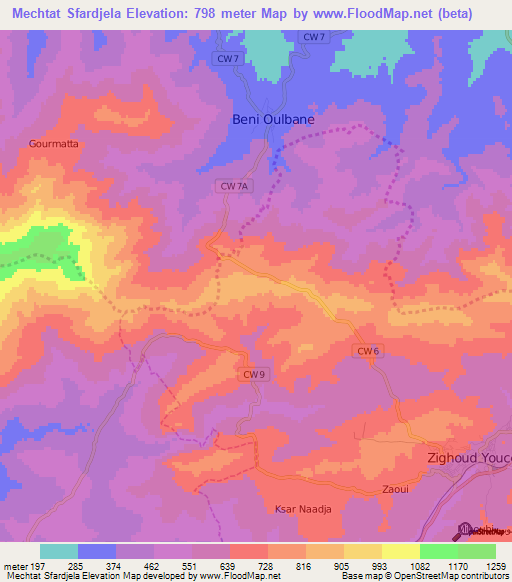 Mechtat Sfardjela,Algeria Elevation Map
