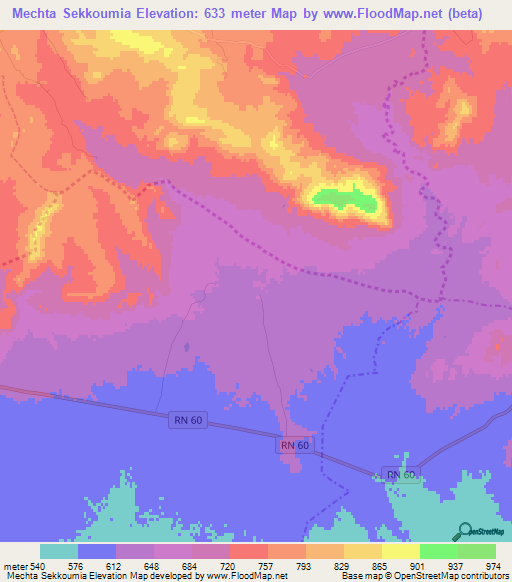 Mechta Sekkoumia,Algeria Elevation Map