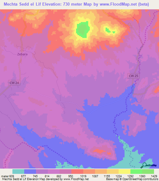 Mechta Sedd el Lif,Algeria Elevation Map