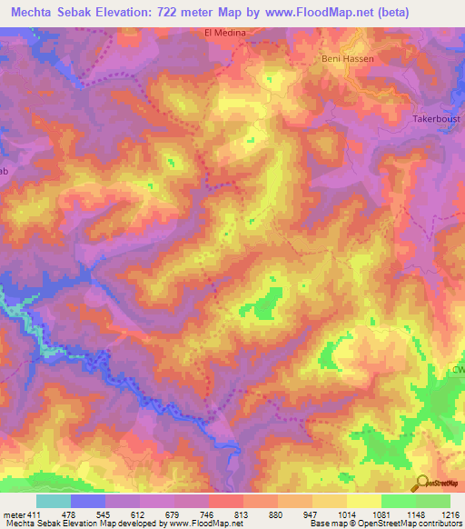 Mechta Sebak,Algeria Elevation Map