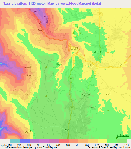 `Izra,Jordan Elevation Map