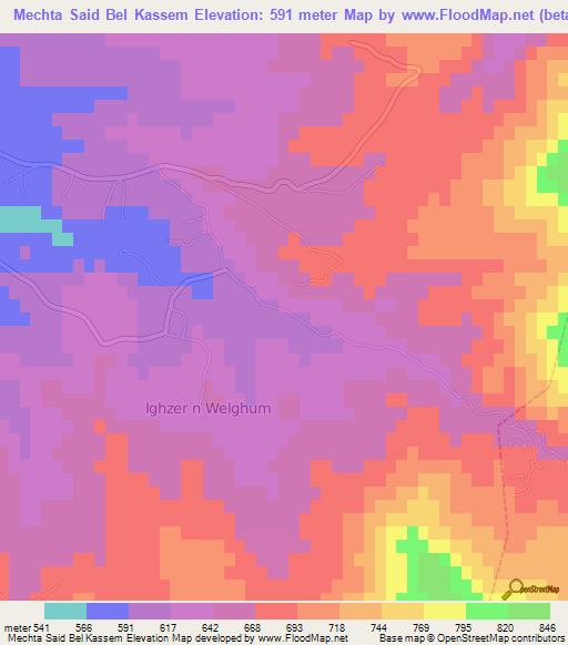 Mechta Said Bel Kassem,Algeria Elevation Map