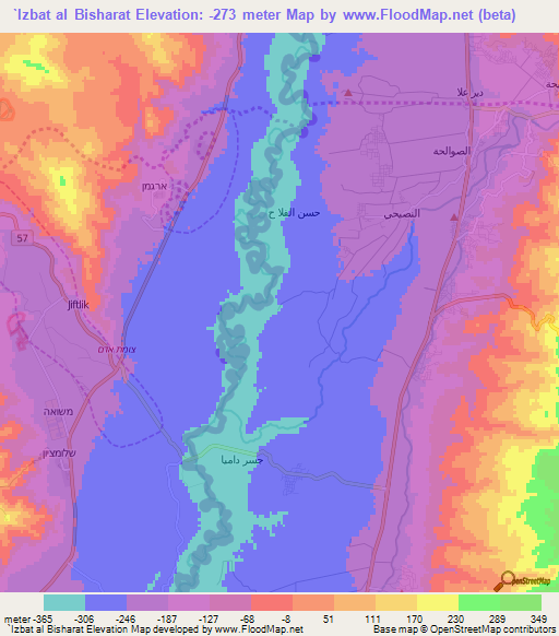 `Izbat al Bisharat,Jordan Elevation Map