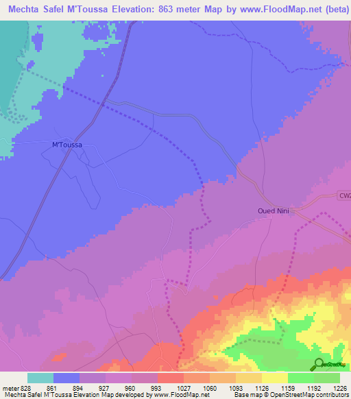 Mechta Safel M'Toussa,Algeria Elevation Map