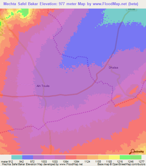 Mechta Safel Bakar,Algeria Elevation Map