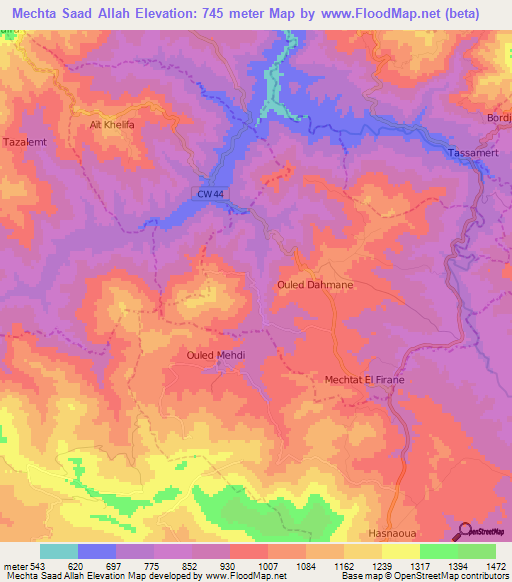 Mechta Saad Allah,Algeria Elevation Map