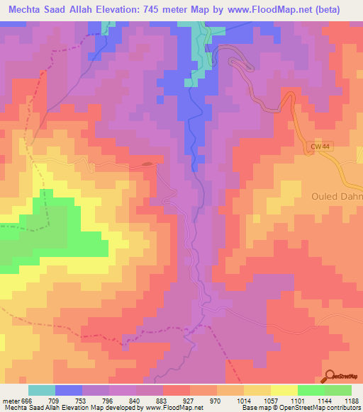 Mechta Saad Allah,Algeria Elevation Map