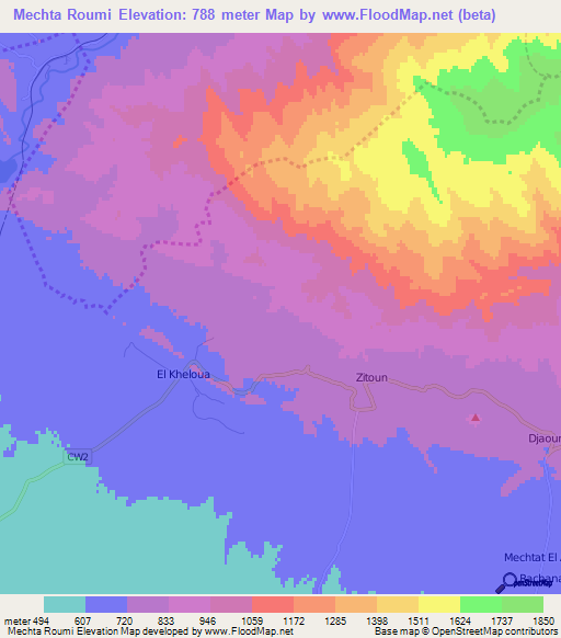 Mechta Roumi,Algeria Elevation Map
