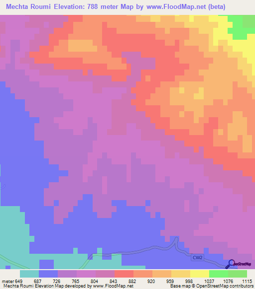 Mechta Roumi,Algeria Elevation Map