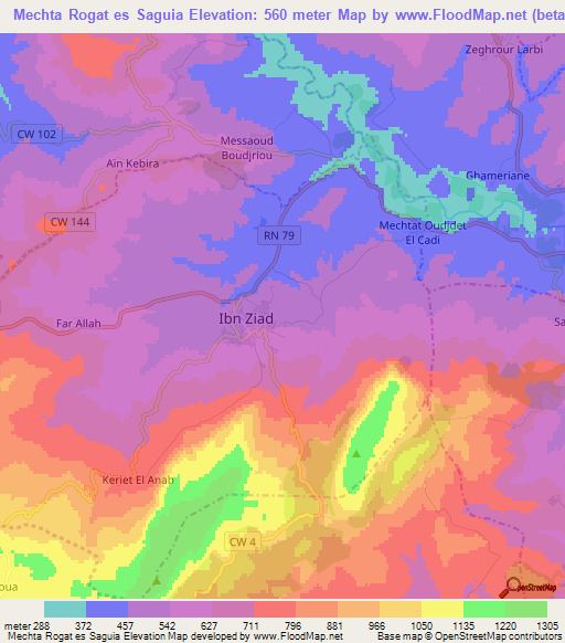 Mechta Rogat es Saguia,Algeria Elevation Map