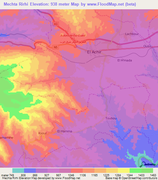 Mechta Rirhi,Algeria Elevation Map