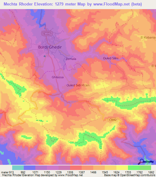 Mechta Rhoder,Algeria Elevation Map