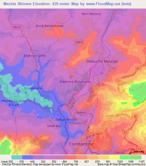 Mechta Rhirene,Algeria Elevation Map
