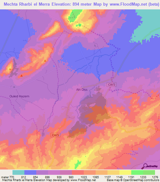 Mechta Rharbi el Merra,Algeria Elevation Map