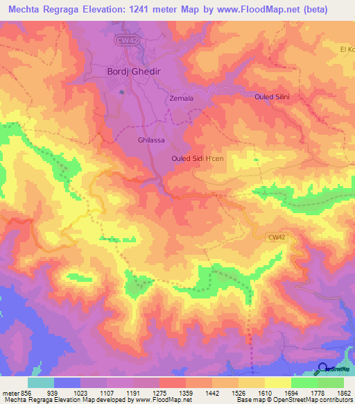 Mechta Regraga,Algeria Elevation Map