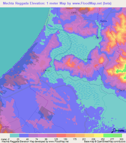 Mechta Reggada,Algeria Elevation Map