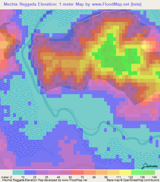 Mechta Reggada,Algeria Elevation Map