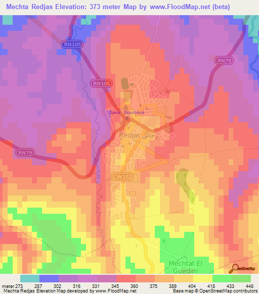 Mechta Redjas,Algeria Elevation Map
