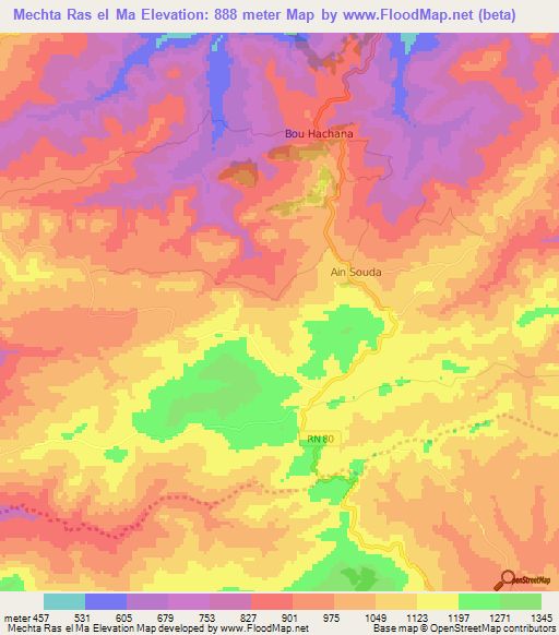 Mechta Ras el Ma,Algeria Elevation Map