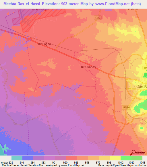 Mechta Ras el Hassi,Algeria Elevation Map