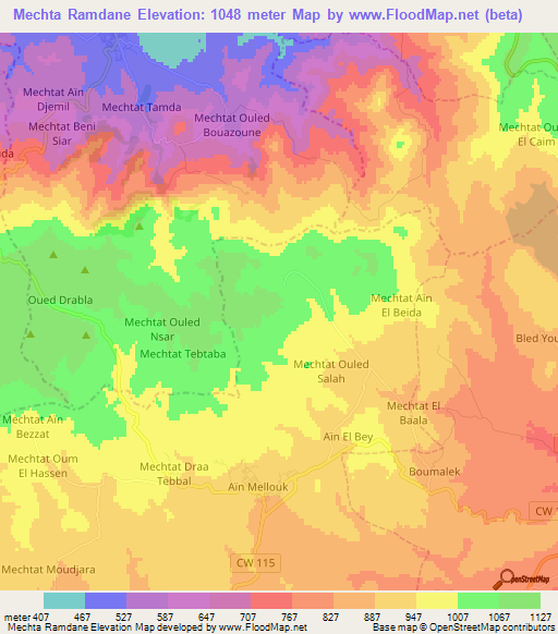 Mechta Ramdane,Algeria Elevation Map
