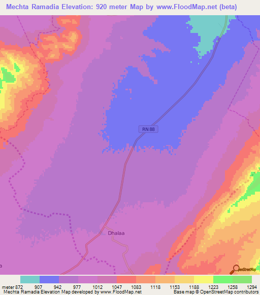 Mechta Ramadia,Algeria Elevation Map