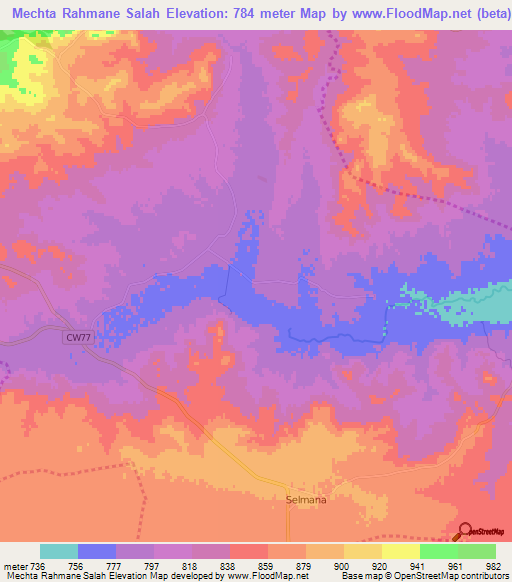 Mechta Rahmane Salah,Algeria Elevation Map