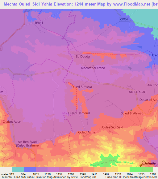 Mechta Ouled Sidi Yahia,Algeria Elevation Map