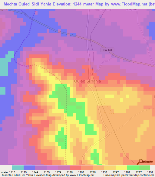 Mechta Ouled Sidi Yahia,Algeria Elevation Map