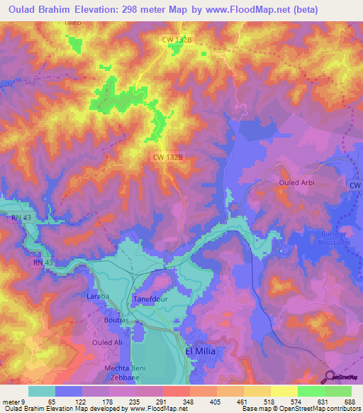 Oulad Brahim,Algeria Elevation Map