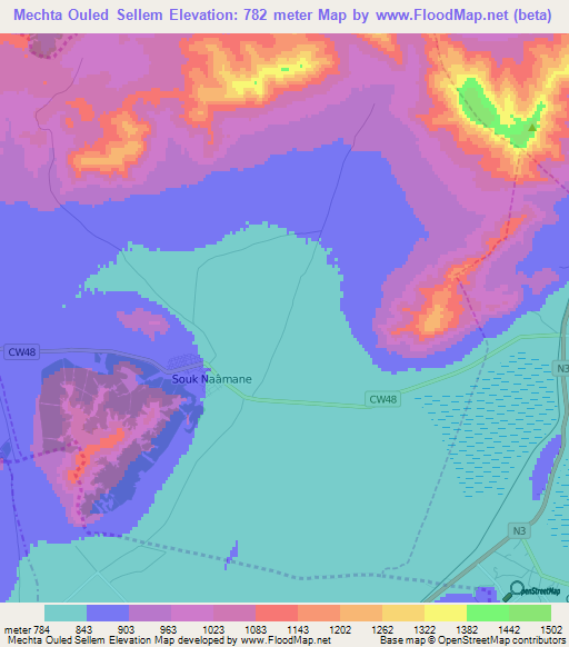 Mechta Ouled Sellem,Algeria Elevation Map