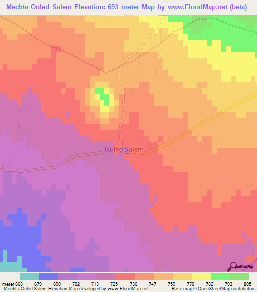 Mechta Ouled Salem,Algeria Elevation Map