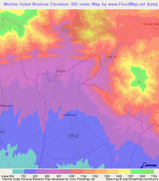 Mechta Ouled Nouioua,Algeria Elevation Map