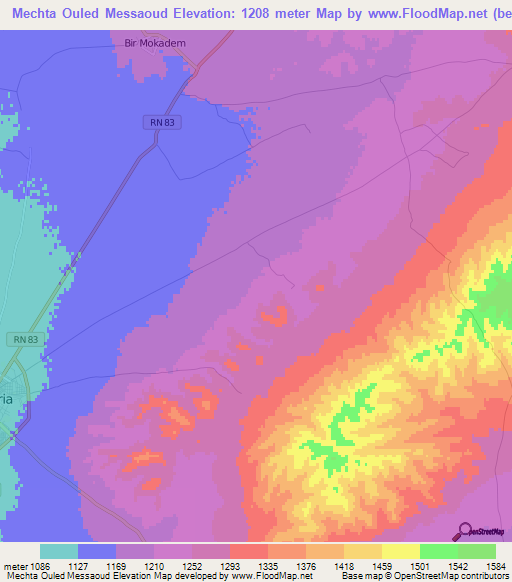 Mechta Ouled Messaoud,Algeria Elevation Map