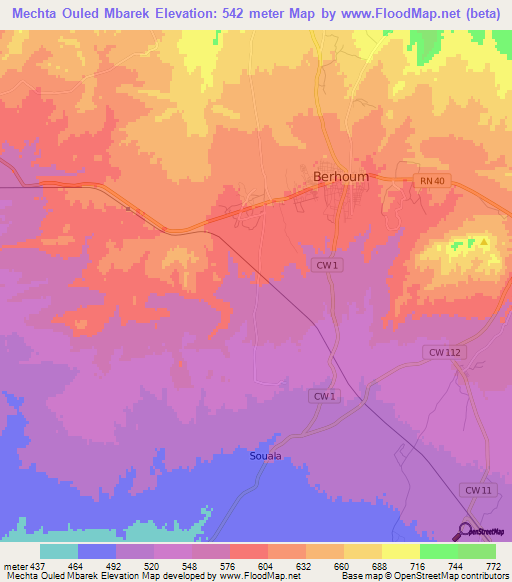 Mechta Ouled Mbarek,Algeria Elevation Map