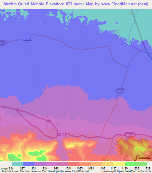 Mechta Ouled Mahnia,Algeria Elevation Map