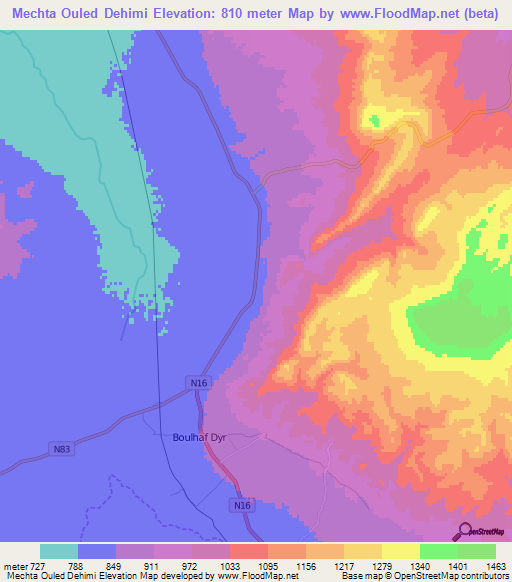 Mechta Ouled Dehimi,Algeria Elevation Map