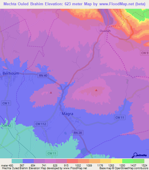 Mechta Ouled Brahim,Algeria Elevation Map