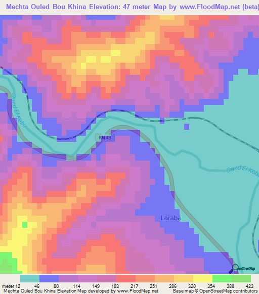 Mechta Ouled Bou Khina,Algeria Elevation Map