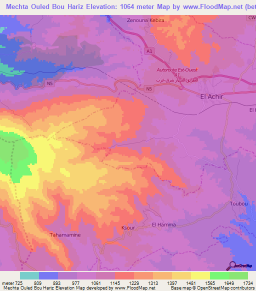 Mechta Ouled Bou Hariz,Algeria Elevation Map