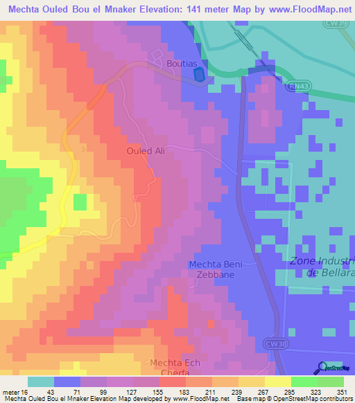 Mechta Ouled Bou el Mnaker,Algeria Elevation Map