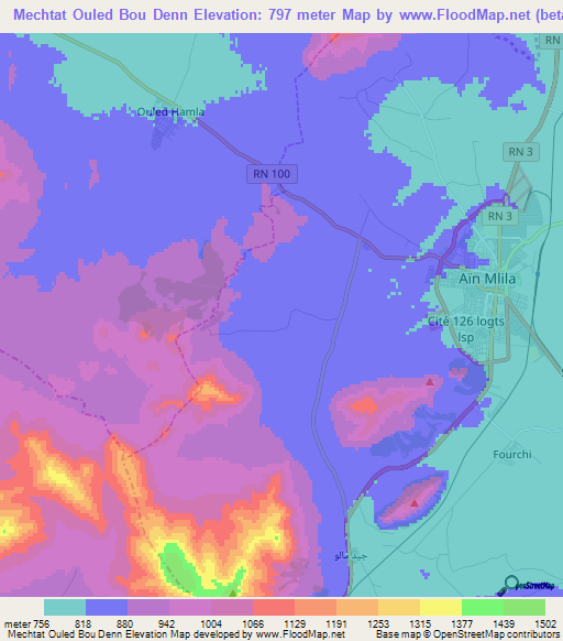 Mechtat Ouled Bou Denn,Algeria Elevation Map