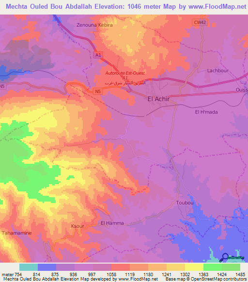 Mechta Ouled Bou Abdallah,Algeria Elevation Map