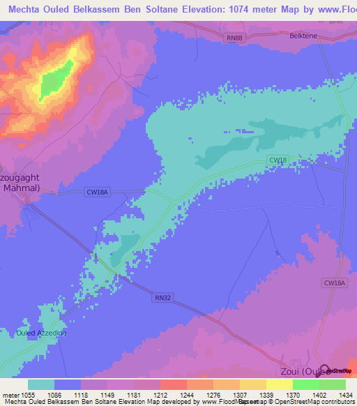Mechta Ouled Belkassem Ben Soltane,Algeria Elevation Map