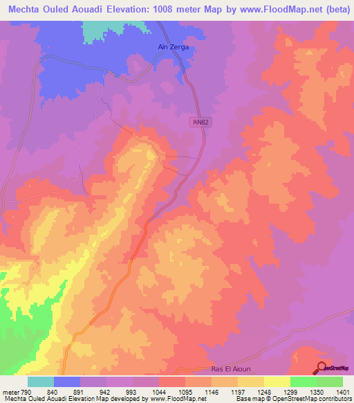 Mechta Ouled Aouadi,Algeria Elevation Map