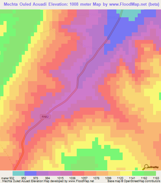 Mechta Ouled Aouadi,Algeria Elevation Map